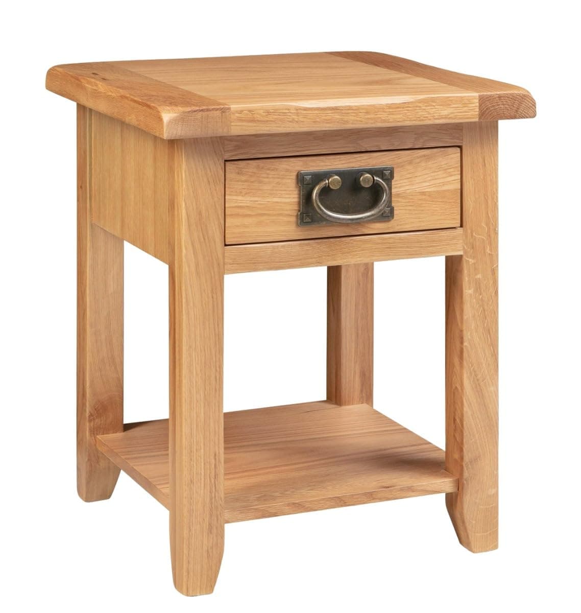 – Hallowood Furniture Monchique Small Oak Side Table with Storage, Solid Wooden Lamp/Telephone Table with Drawer and Lower Shelf, Fully Assembled Bedside, Hallway and Living Room Furniture