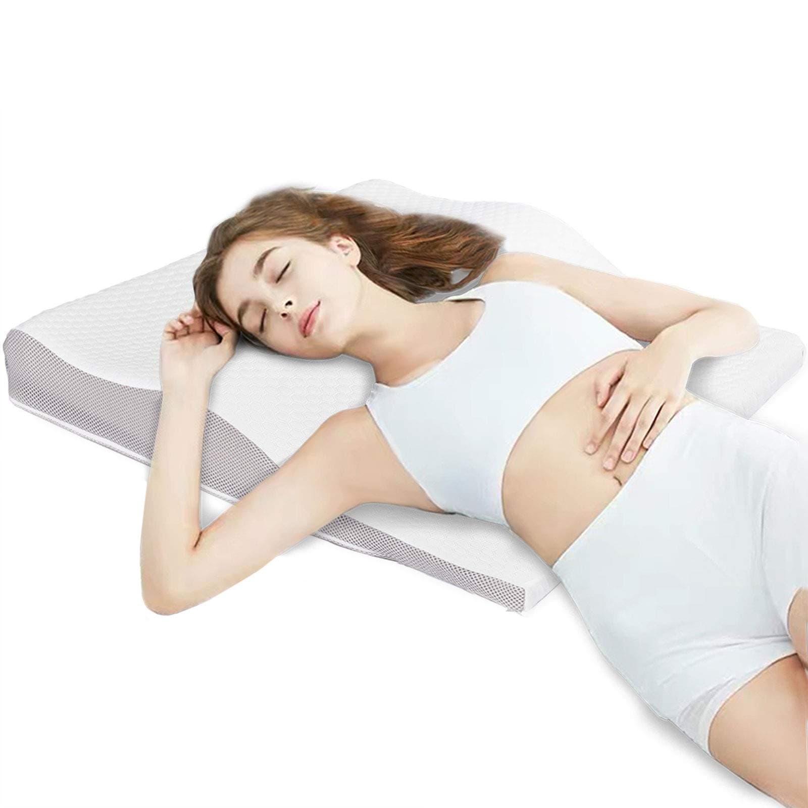 Mixbeauty Cervical Pillow Contour Memory Foam Pillow, Neck Support Orthopedic Ergonomic Pillow Side Sleeper with Adjustable Height Removable Pads