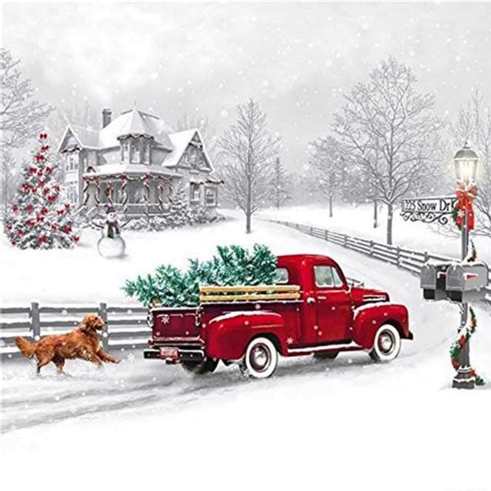 MOEEY DIY Oil Painting Paint by Number Kit-Red Christmas Tree Car,16X20 Inch