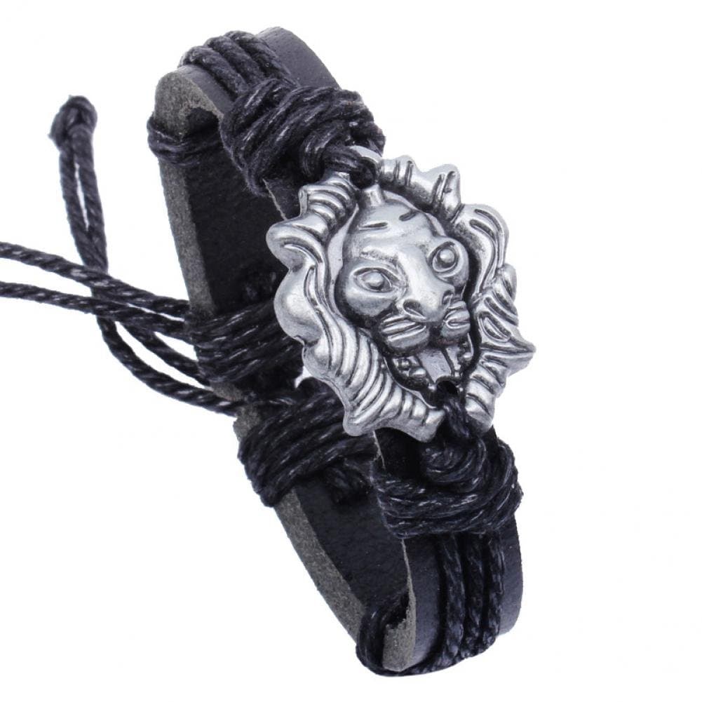 Darling Gifts The best sign of the constellation Leo coffee black leather bracelet bracelet bracelet with a string of wax rope braided hand(color:black)