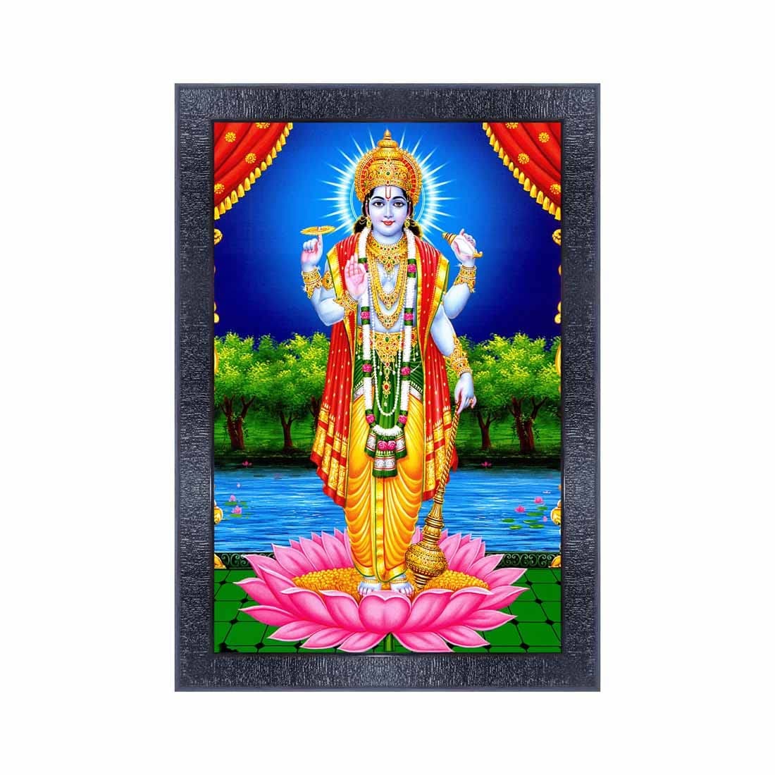 pnf Lord Vishnu Religious Wood Photo Frames With Acrylic Sheet (Glass) For Worship/Pooja 20885 (10 * 14Inch, Multicolour, Synthetic) Wall Mount