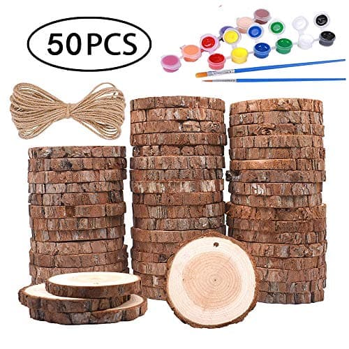 Natural Wood Slices 2.4-2.8 inches 50 PCS Drilled Hole Unfinished Log Wooden Circles for DIY Crafts Wedding Decorations Christmas Ornaments