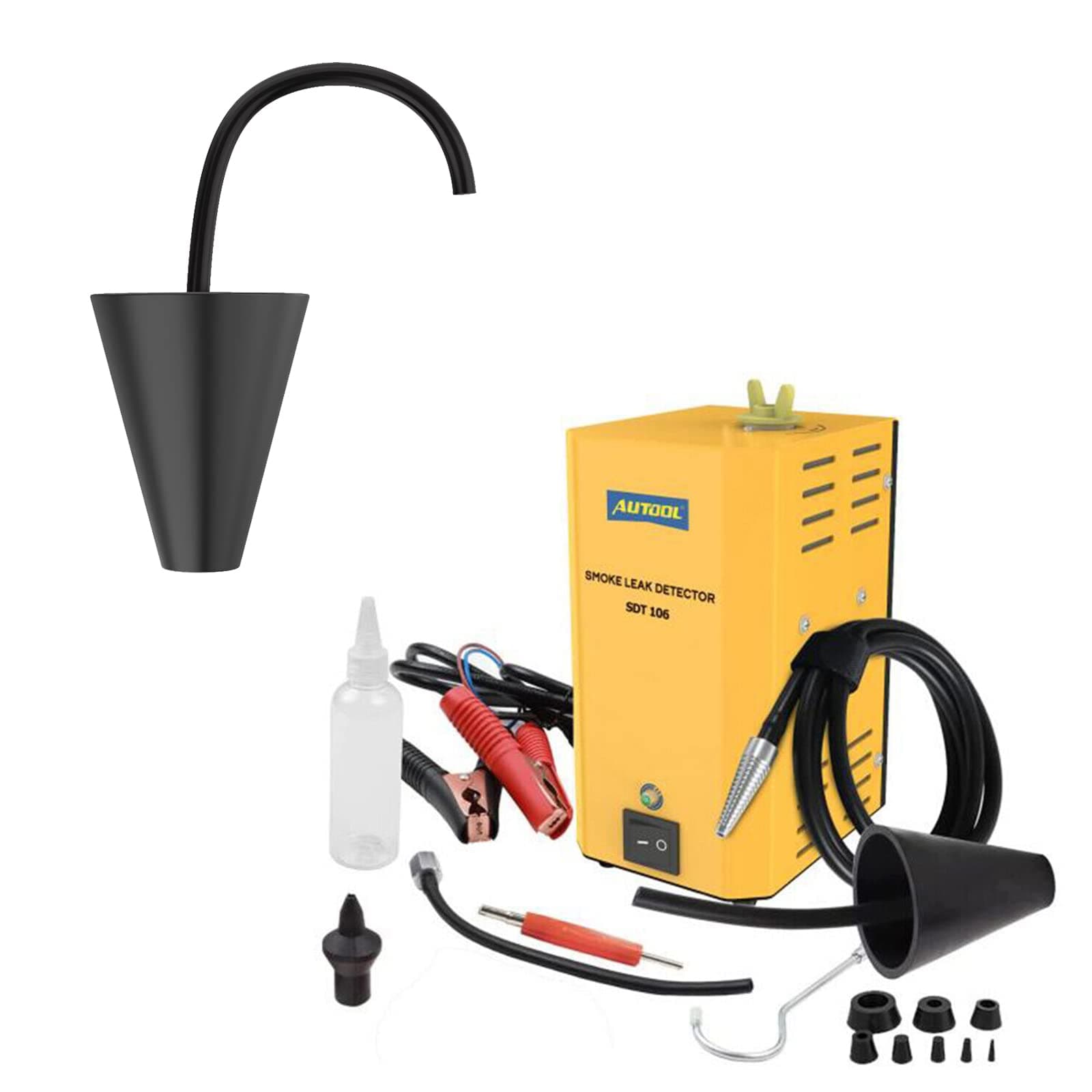 Automotive Smoke Leak Detector Evap Car Pipe Leakage Tester Fuel Leak Locator with Smoke Cone Leak Detector Exhaust Intake Boot Adapter