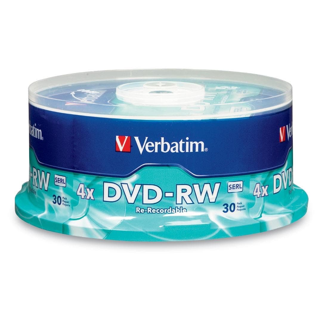 DVD-RW 4.7GB 120Min Up to 4X Blank Discs Rewritable Up to 1000 Times – 30 Pack Spindle, Blue