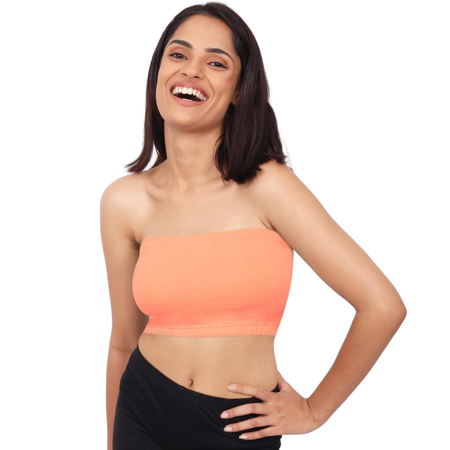 DChica Slip-on Strapless Bra for Women's, Cotton Non-Padded Full Coverage Wire Free Tube Bra for Low-Cut Tops, Dresses, Off Shoulder/Crop Tops & Western Outfits (Pack of 1 Bra)