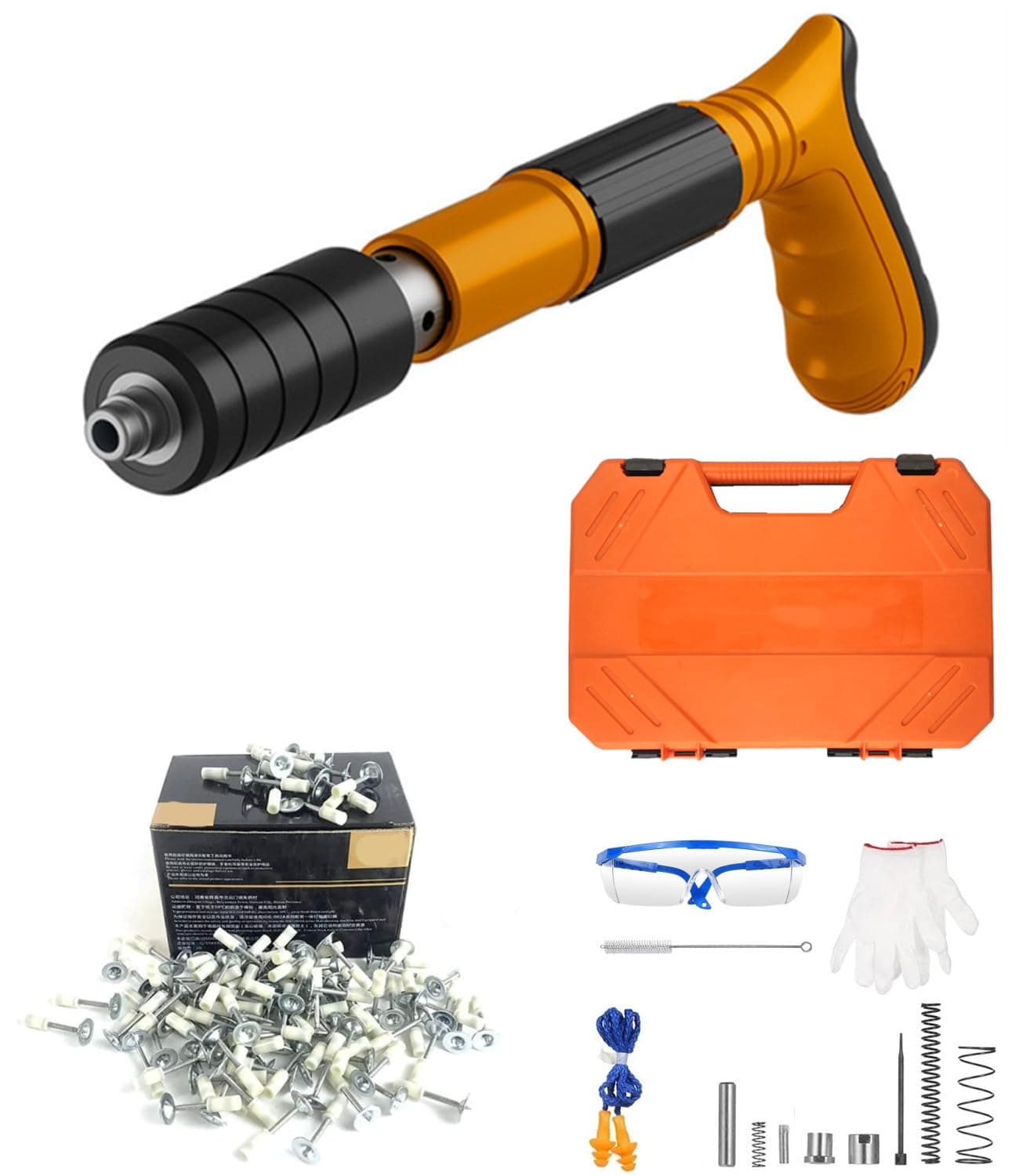 Manual Mini Steel Nail Gun 3 Gears Power Adjustable Wall Nail Guns for Ceiling/Wire Hider/Fixture Install Nail Shooting Machine Fastener Tools with 100 Pcs Round Nails (Nail Gun Set)