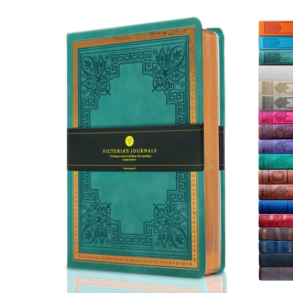 VICTORIA'S JOURNALSLeatherette Vintage Journal Hard Cover Lined Notebook Old Looking Travel Diary, A5 Size 5.7'' x 8.1''