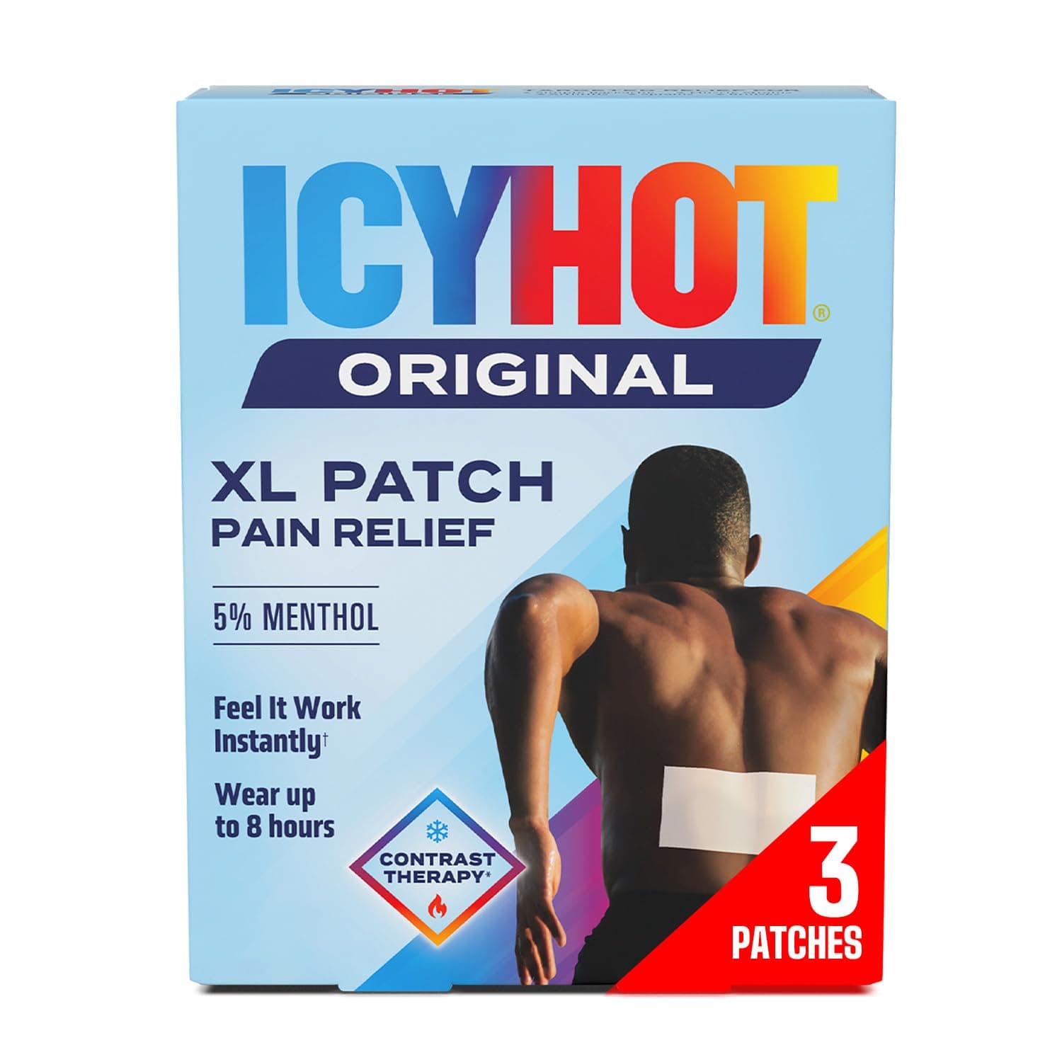 Icy Hot Original Pain Relief Patch, XL Size Comfortable Fabric Patches with Menthol 5%, Ice and Heat Contrast Therapy for Large Areas Including Backaches, Joints, Muscle Strains and Arthritis, 3 ct.