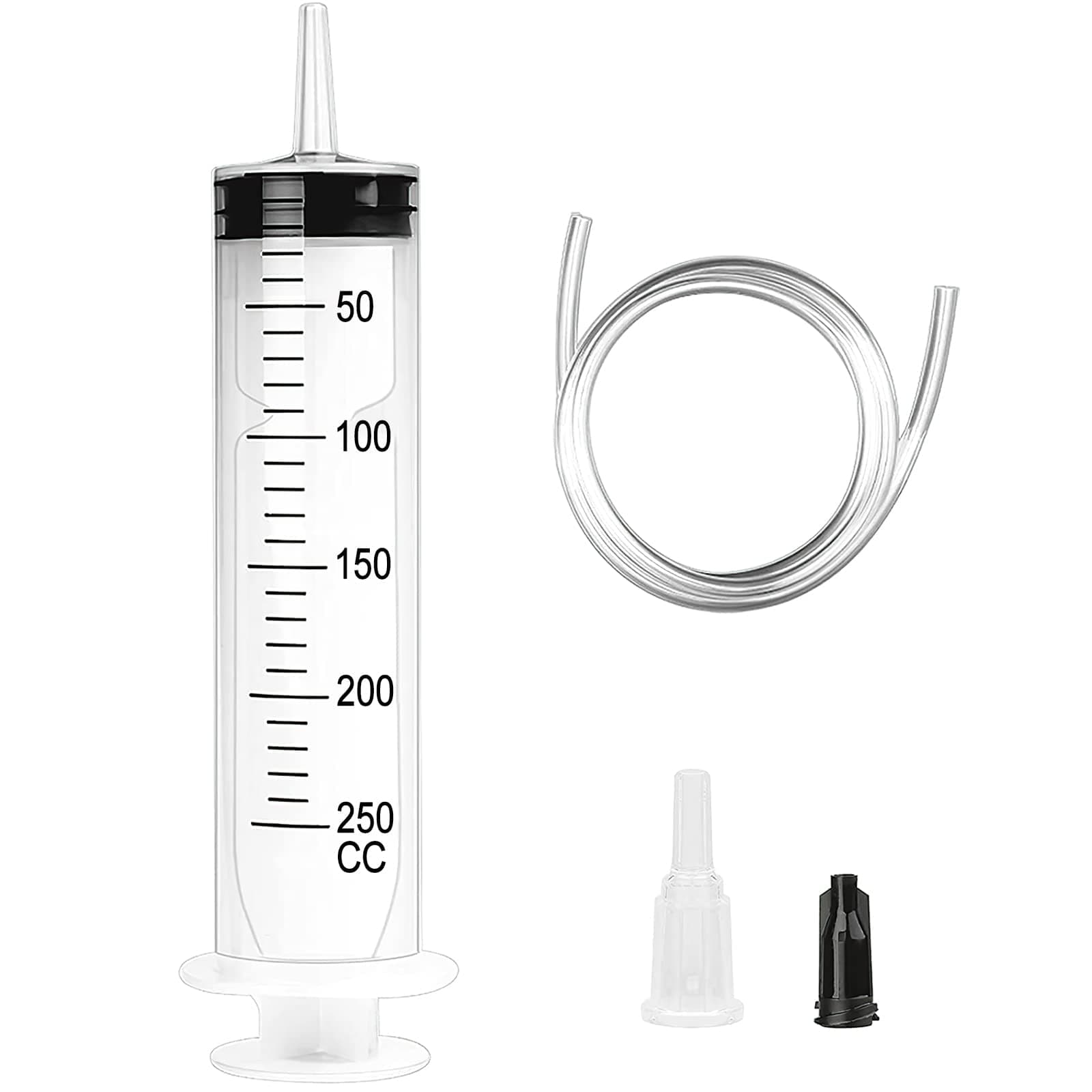 Large Syringe, 250ml Reusable Liquid Syringes with 1m Tube Large Capacity Plastic Syringe Individual Package for Laboratory Measuring, Garden, Industry, Oil or Glue Applicator, Pets Feeding