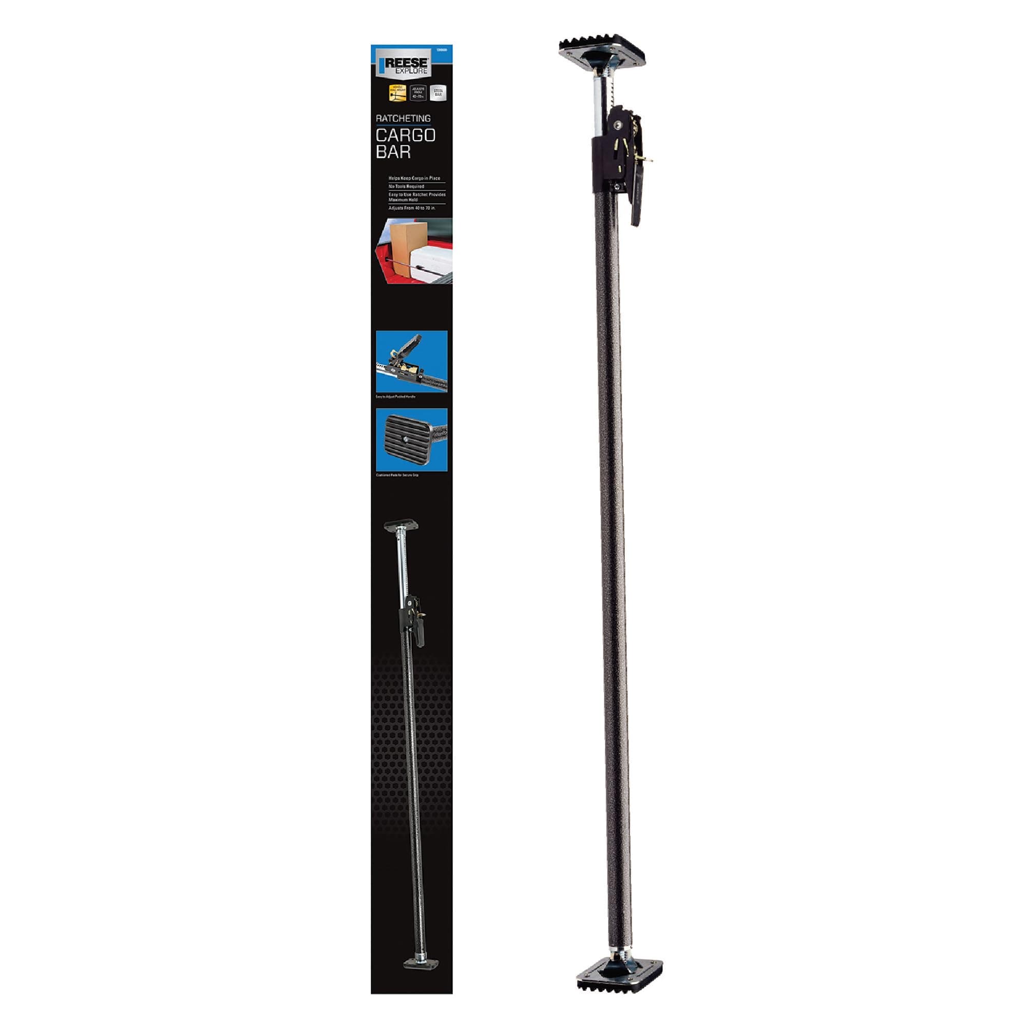 Towpower 1390600 Ratcheting Cargo Bar Adjustable 40 Inch to 70 Inch, Designed To Stop Cargo From Shifting In Sport Utility Vehicles, Trucks And Vans.