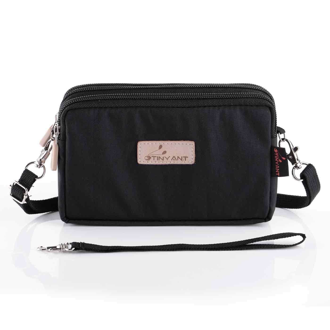 liangdongshop Women's 3 Layers Wristlet Purse Zipped Cell Phone Clutch Crossbody Handbags(Wrist/Shoulder Bag-Black)