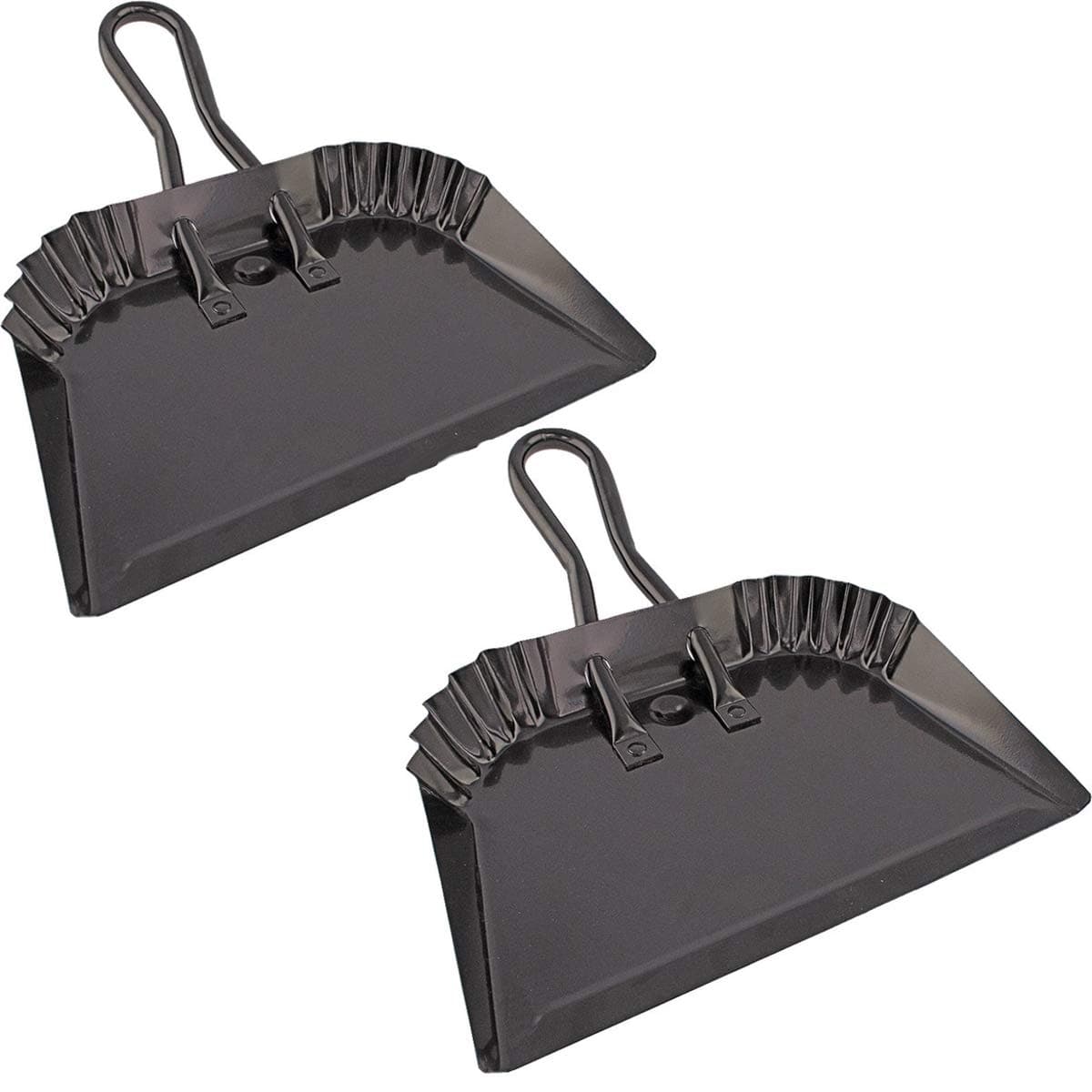 Edward Tools Black Metal Dustpan 12” - Heavy Duty Powder Coated Steel Does not chip or Bend - Precision Edge for Small Item Sweeping - Loop Handle for Comfort/Hanging (2)