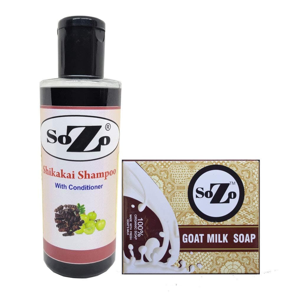 BSL India Private Limited Sozo Shikaikai Shampoo for Thick, Long Growth of Hair(200ml) AND GOAT MILK SOAP(100gm)-each one pack
