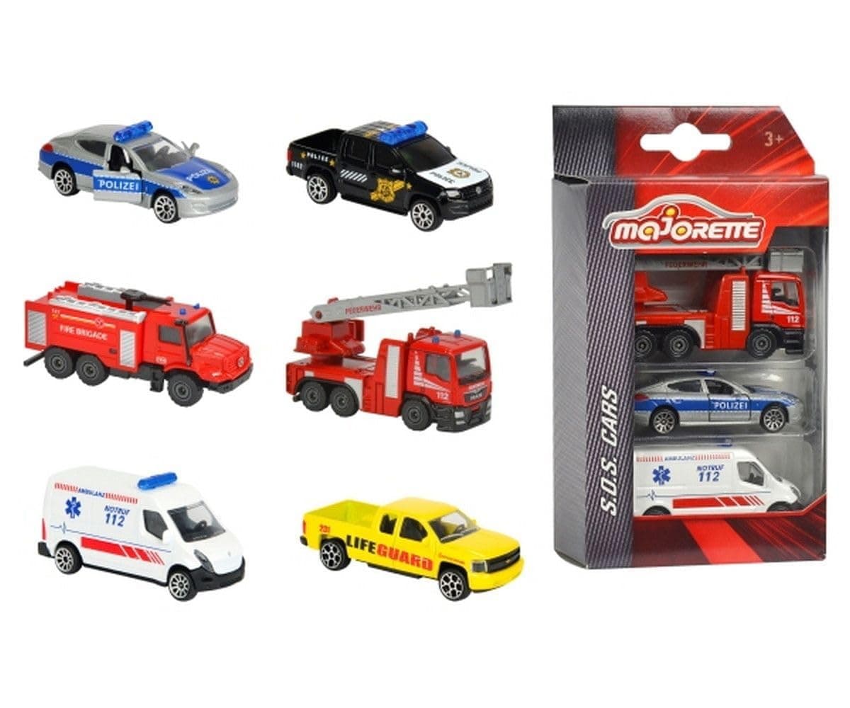 Dickie 212057261 Emergency Toy Truck S.O.S. 3 Pieces Vehicle Set Police, fire Engine, Ambulance, (Assorted Model)