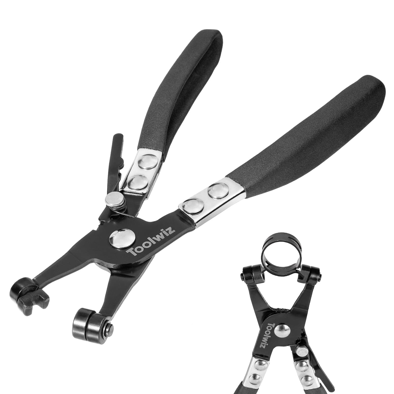 Heavy Duty Hose Clamp Pliers With Locking Device and Non-Slip Handle - Removal and Installation Tool for Ring-Type and Flat-Band Clamps (Black)