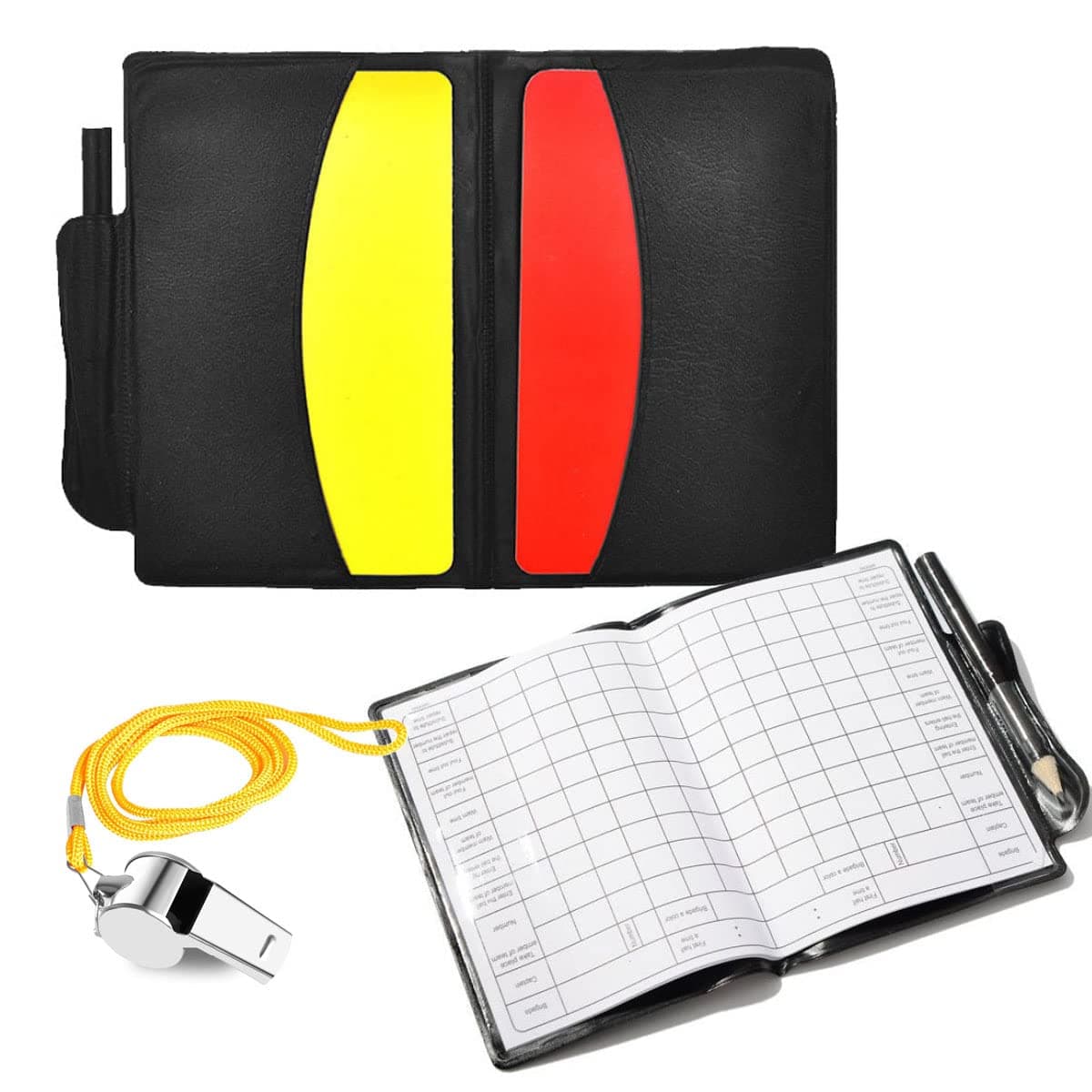 Soccer Referee Card Sets, Warning Referee Red and Yellow Cards and Metal Referee Whistle for Game Sports, Soccer Football Penalty Card Wallet