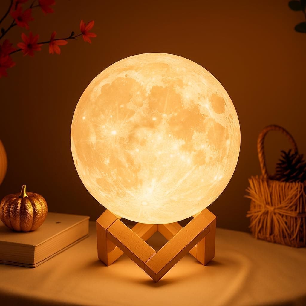 Mydethun Moon Lamp - 4.7' Gifts for Women, 3D Printed LED Night Light w/Wooden Base, Birthday Gifts for Mom, Wife, Girlfriend, Dual Color Touch-Dimmable Wedding Decor, White & Yellow