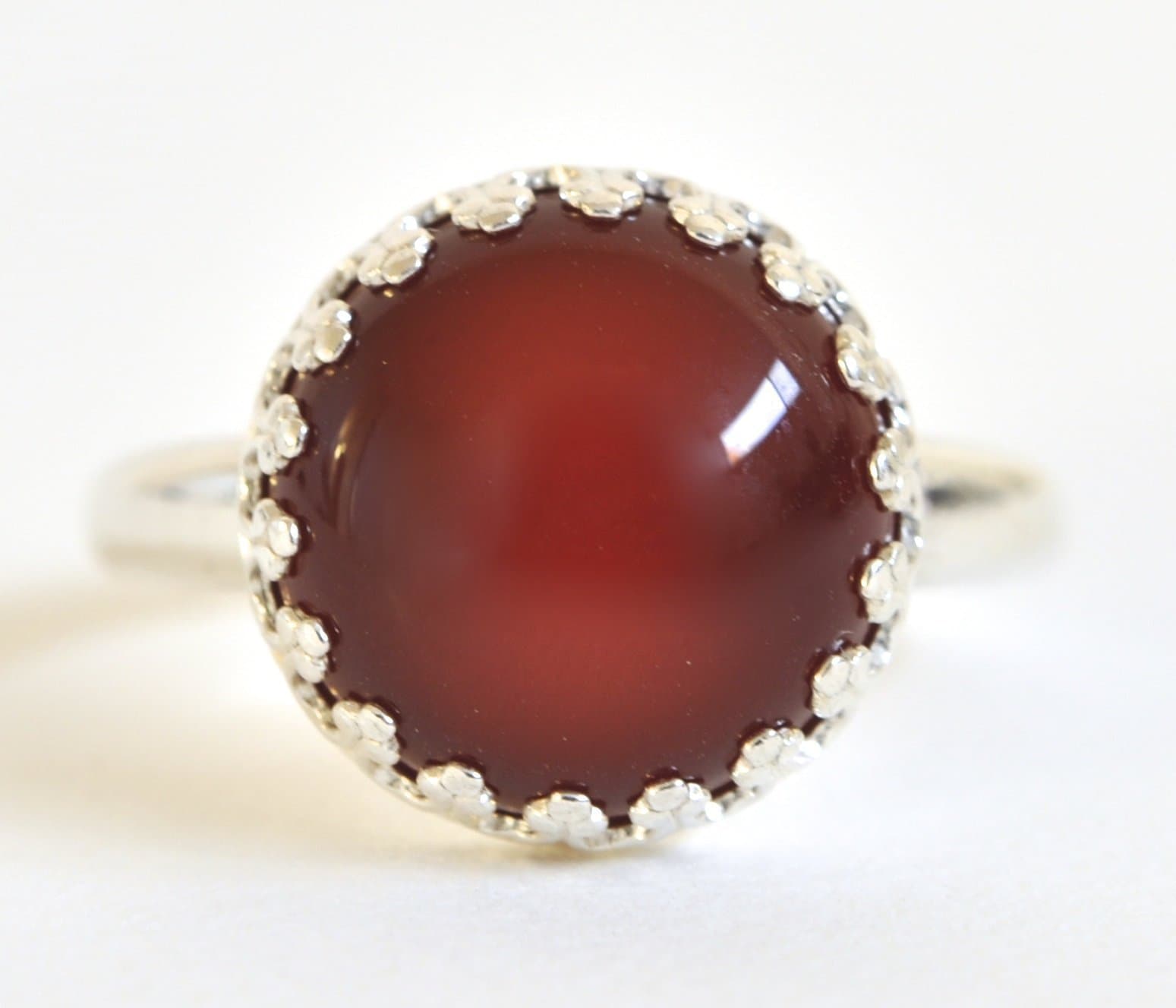 Carnelian Ring - Sterling Silver Crown Bezel Ring - Statement Ring