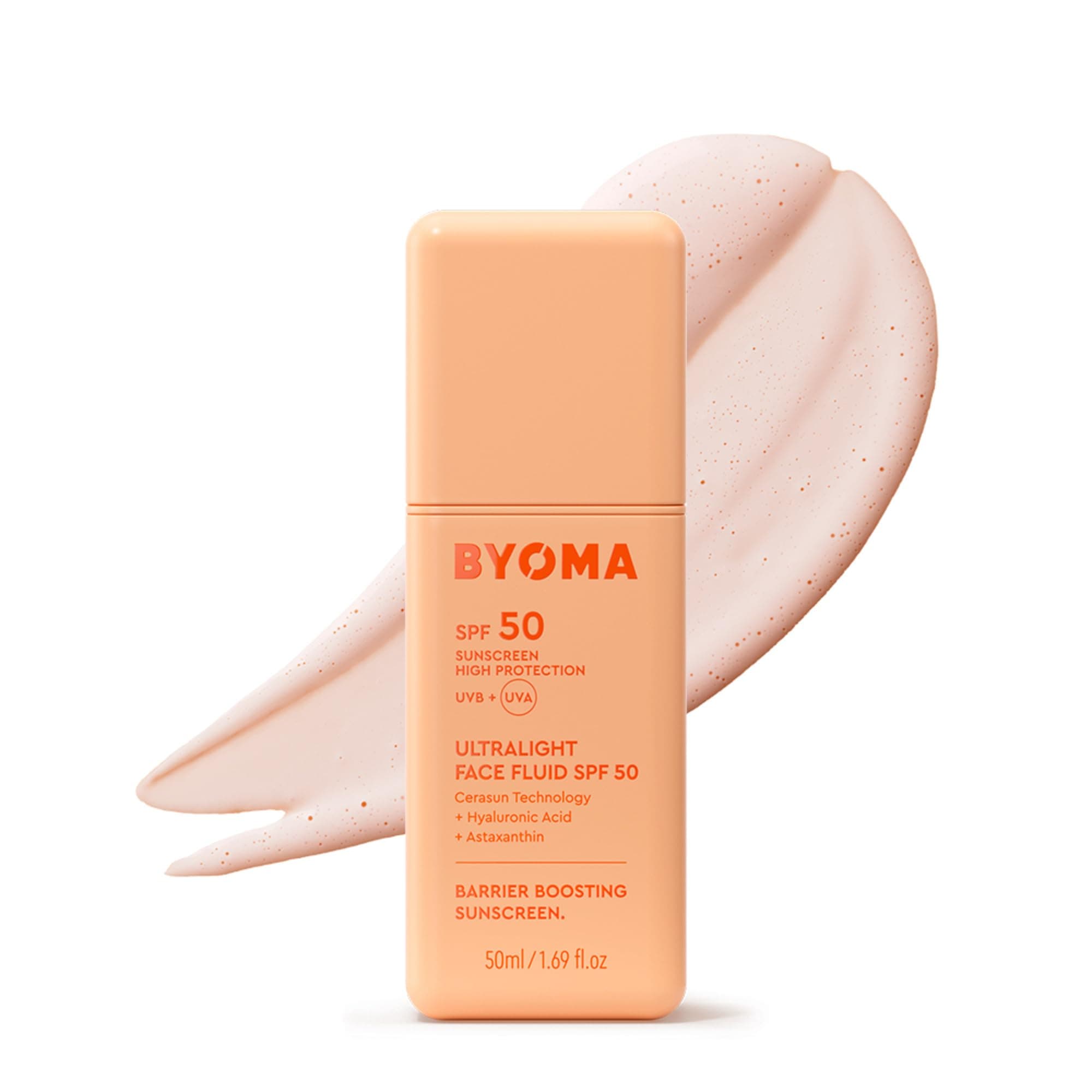 BYOMA SPF 50 Face Fluid - Ultra-Lightweight Facial Sunscreen for All Skin Tones - Luminous Glow, No White Cast - SPF Moisturizer Strengthens Skin Barrier - 1.69 fl.oz