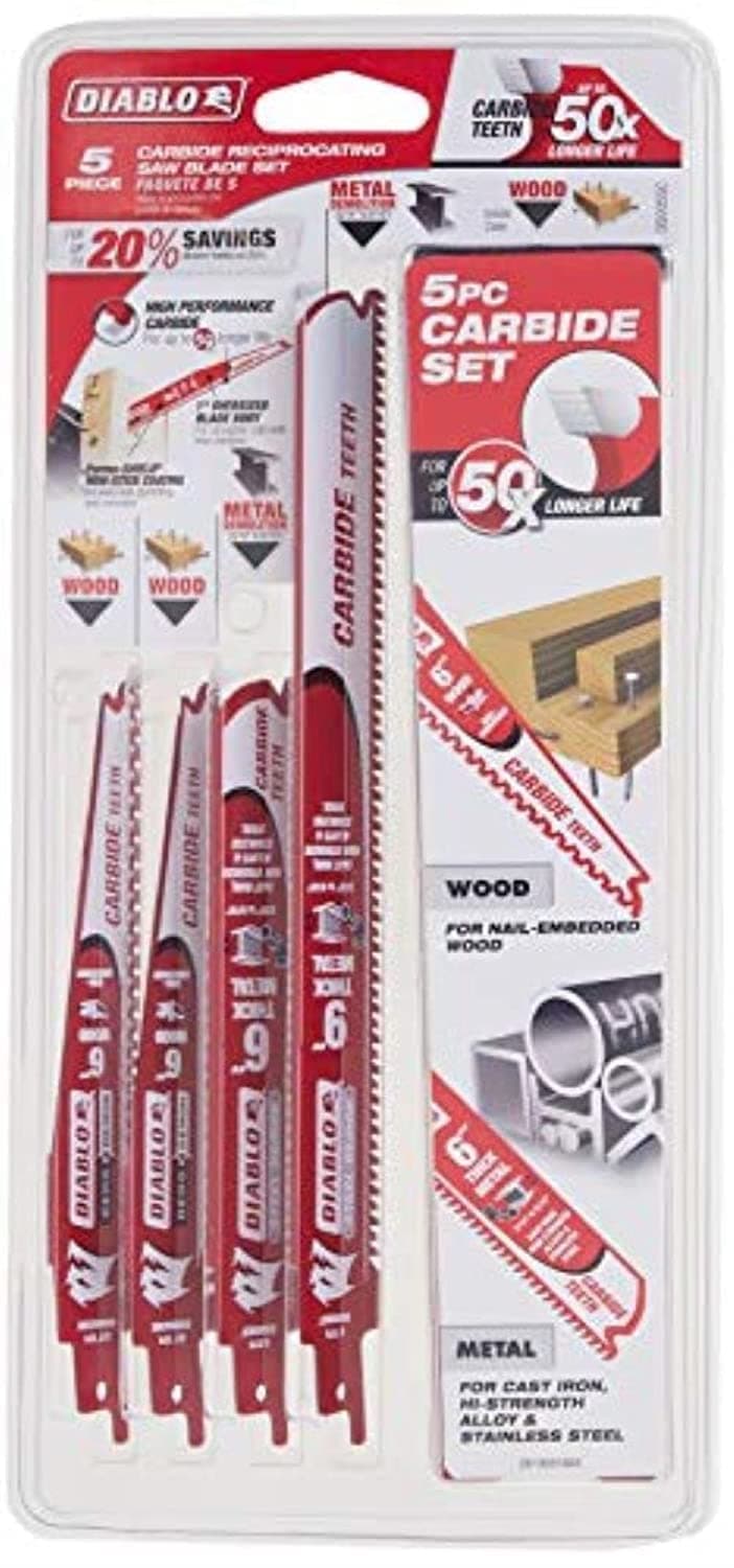 Freud DS005SC Carbide Reciprocating Saw Blade Set (5 Piece) (1 per pack), Multi, One Size