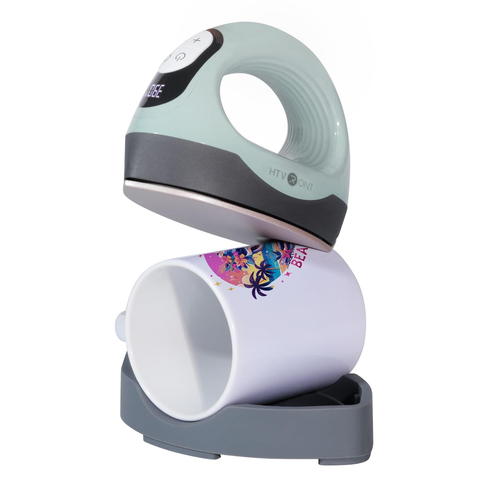 HTVRONTMini Heat Press - 3 in 1 Heat Press Machine for T-Shirts Hats Mugs with Larger Flat Curved Plate, Customized Temp&Time, Digital Display, Memory Function and Insulated Base (Laurel Green)