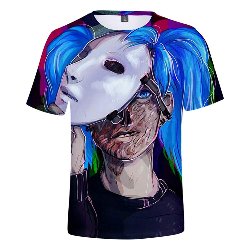 PLMNK Sally Face 3D Cartoon Anime Pattern T-Shirt, Neutral Loose Comfortable Casual Breathable Pullover, Fashion Trend Short Sleeve, Holiday Party Gift
