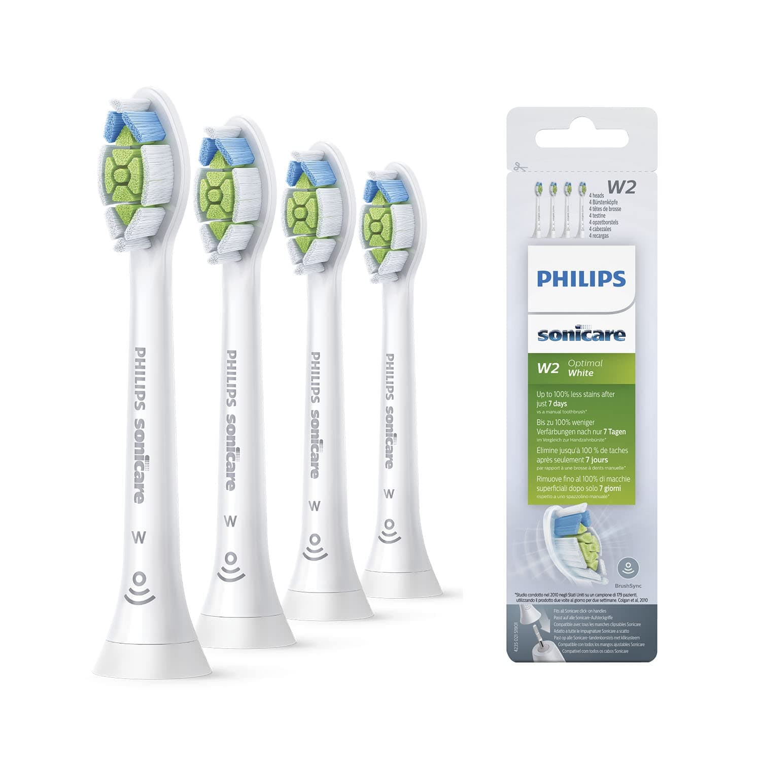 Philips Sonicare HX6064/10 Set of 4 Brush Heads Best White W2 With BrushSync