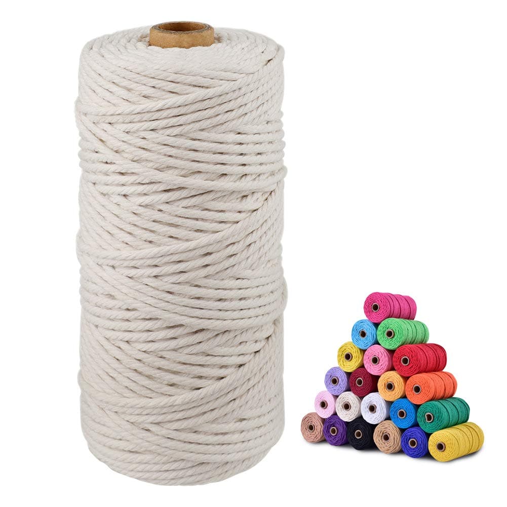 jijAcraft Macrame Cord,3mm x 328 Feet Cotton Macrame Cord,Natural White Cotton Cord Macrame Supplies,Macrame Rope Craft Twine String for Macrame & Knitting,Plant Hangers,Wall Hanging,Craft (Beige)