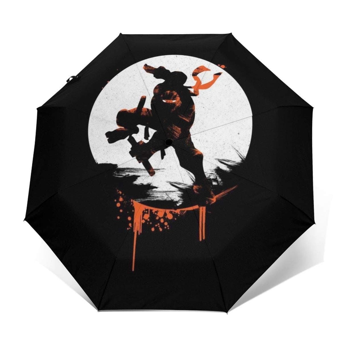 Teenage Mutant Ninja Turtles Michaelangelo Silhouette Windproof Compact Auto Open and Close Folding Umbrella,Automatic Foldable Travel Parasol Umbrella