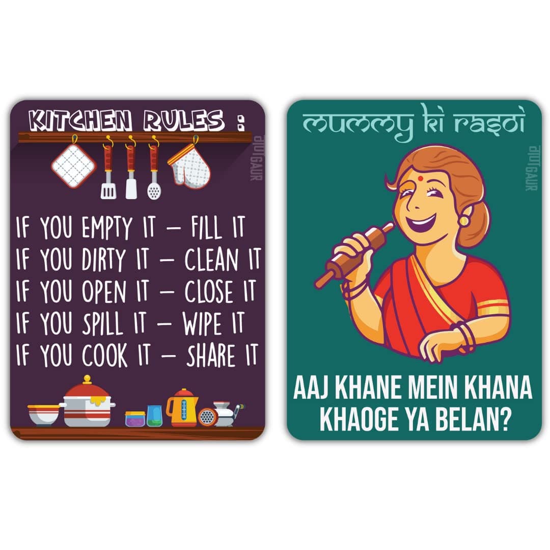 Kitchen Rules & Mummy Ki Rasoi Quirky Quoted Kitchen Fridge Magnet- Combo of 2 Fridge Magnets