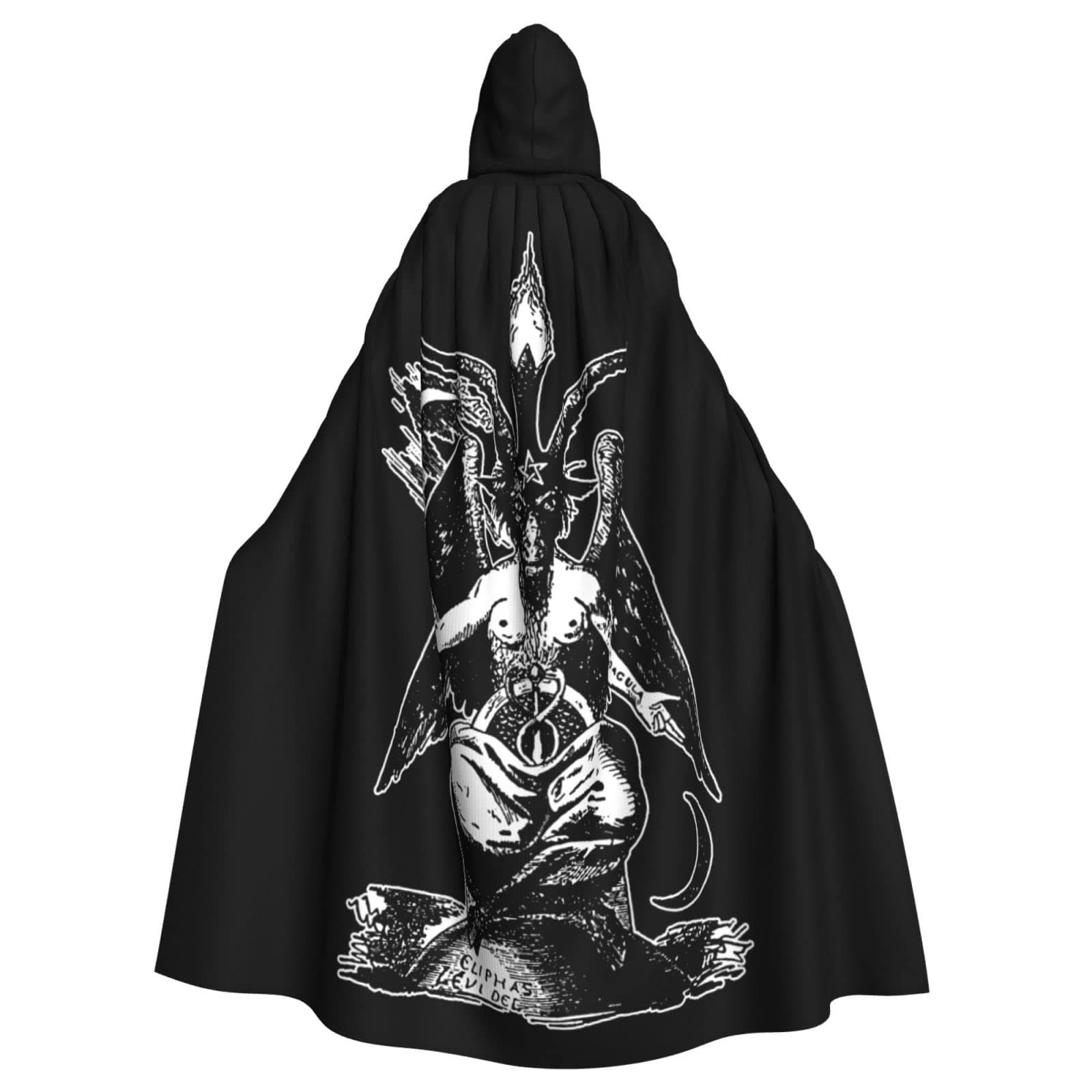Baphomet Satan Halloween Hooded Cloaks Witch Robe Cloaks, Holiday Party Cosplay Costumes (Unisex) Black