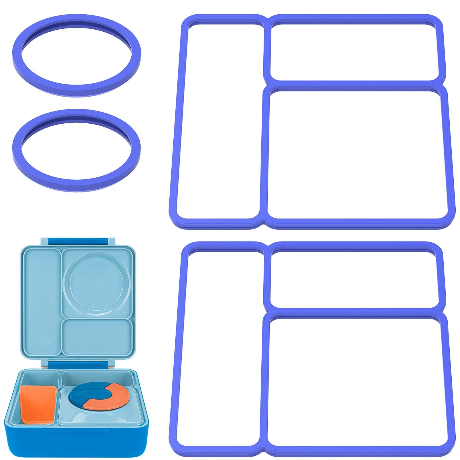Linkidea 4 Pcs Silicone Seal Replacement, Exact Fit Lid Seal Gasket Compatible with OmieBox, Leakproof Food Safe Parts & Accessories for Bento Box (Blue)