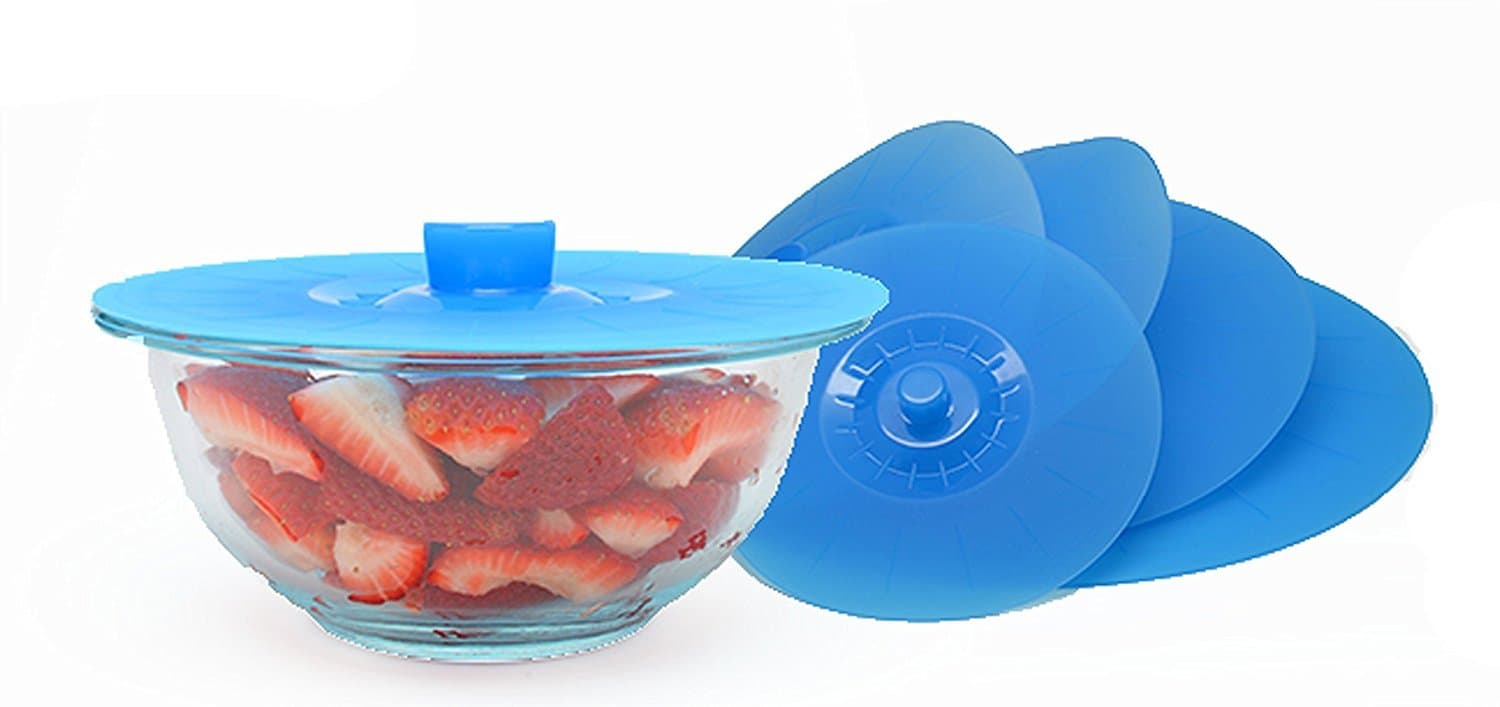 Happy Gourmet Set of 5 Kitchenware Silicone Suction Lids and Food Covers, Blue