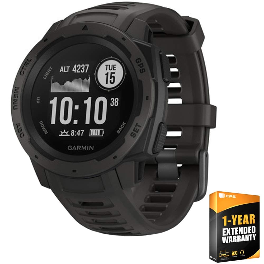 Garmin Instinct, Rugged Outdoor Watch with GPS, Features Glonass and Galileo, Heart Rate Monitoring and 3-Axis Compass, Graphite