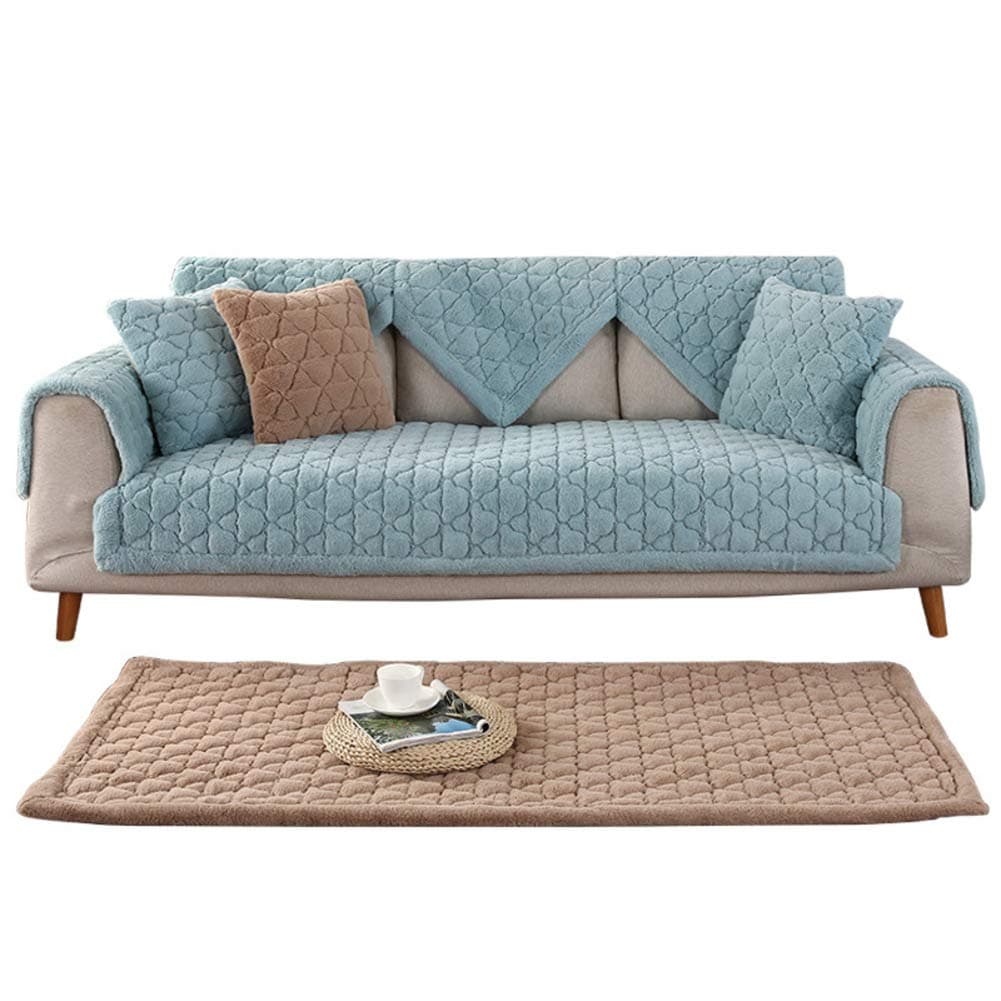 Plush Armrest and backrest for Quilted Furniture protectors covers For pet Thicken Sectional sofa covers l shape Anti-slip slipcover For sofa,Loveseat,Recliner,Chair-Blue Backing or Armrest(35x35inch)