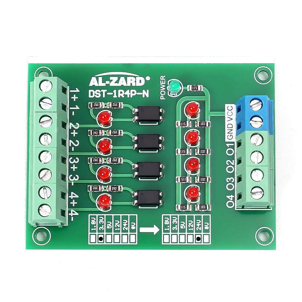 3.3V to 24V PLC Signal Converter Module, 4 Bit Optocoupler Isolator Maluokasa DST-1R4P-N Converter Board PNP NPN to NPN