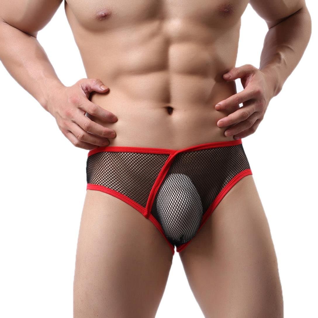 Copercn Mens Mesh Transparent Underwear Men Boxer Briefs Pouch Soft Underpants (M, Black)