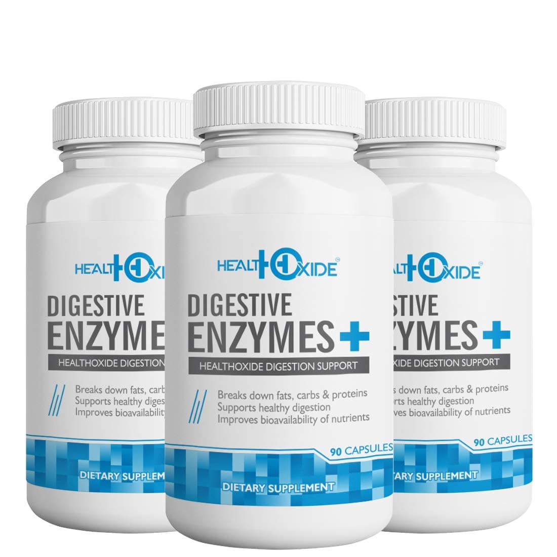 HealthOxide Digestive Enzymes plus - Natural Support for Better Digestion - For Bloating, Constipation & Gas Relief - 90 Veg Capsules (PACK OF 3)