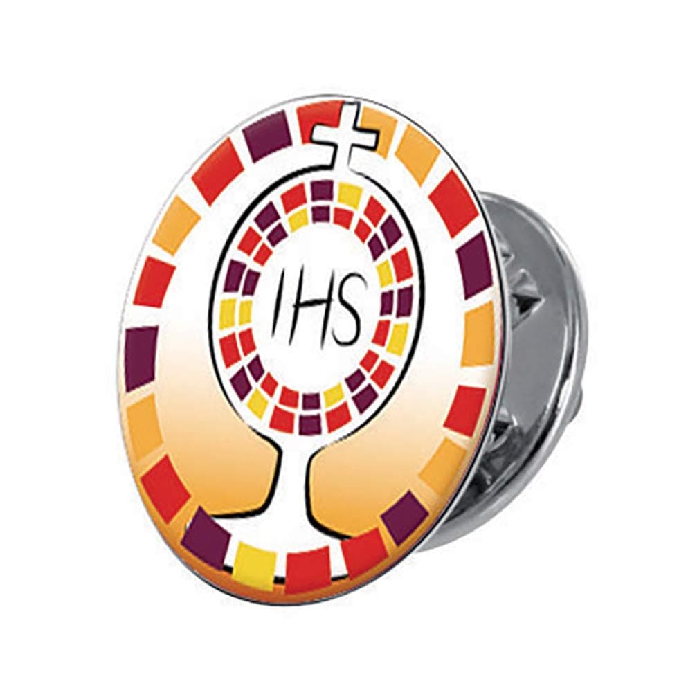 Silver Tone and Epoxy First Communion Adoration of The Lord Lapel Pin with Clutch Back, 5/8 Inch