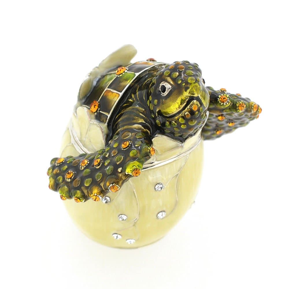 Sea Turtle Hatching From Egg Trinket Box With Swarovski Crystal