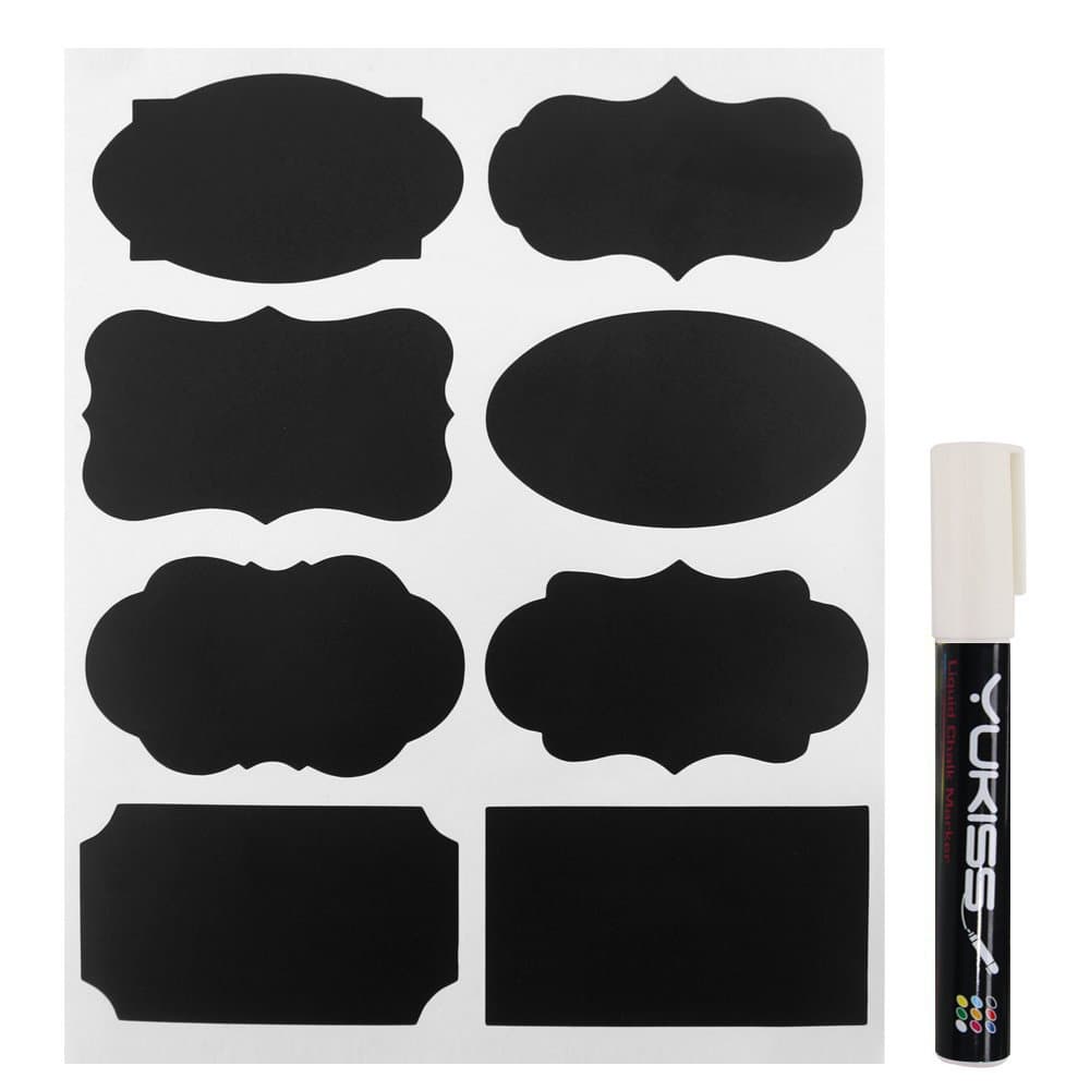 Chalkboard Labels - Yukiss 80 Premium Reusable Chalk Stickers for Jars + White Chalk Marker with 6mm Reversible Tip – (Mini Size for Tins, Bottles and Any Storage, Best Wall Stickers)