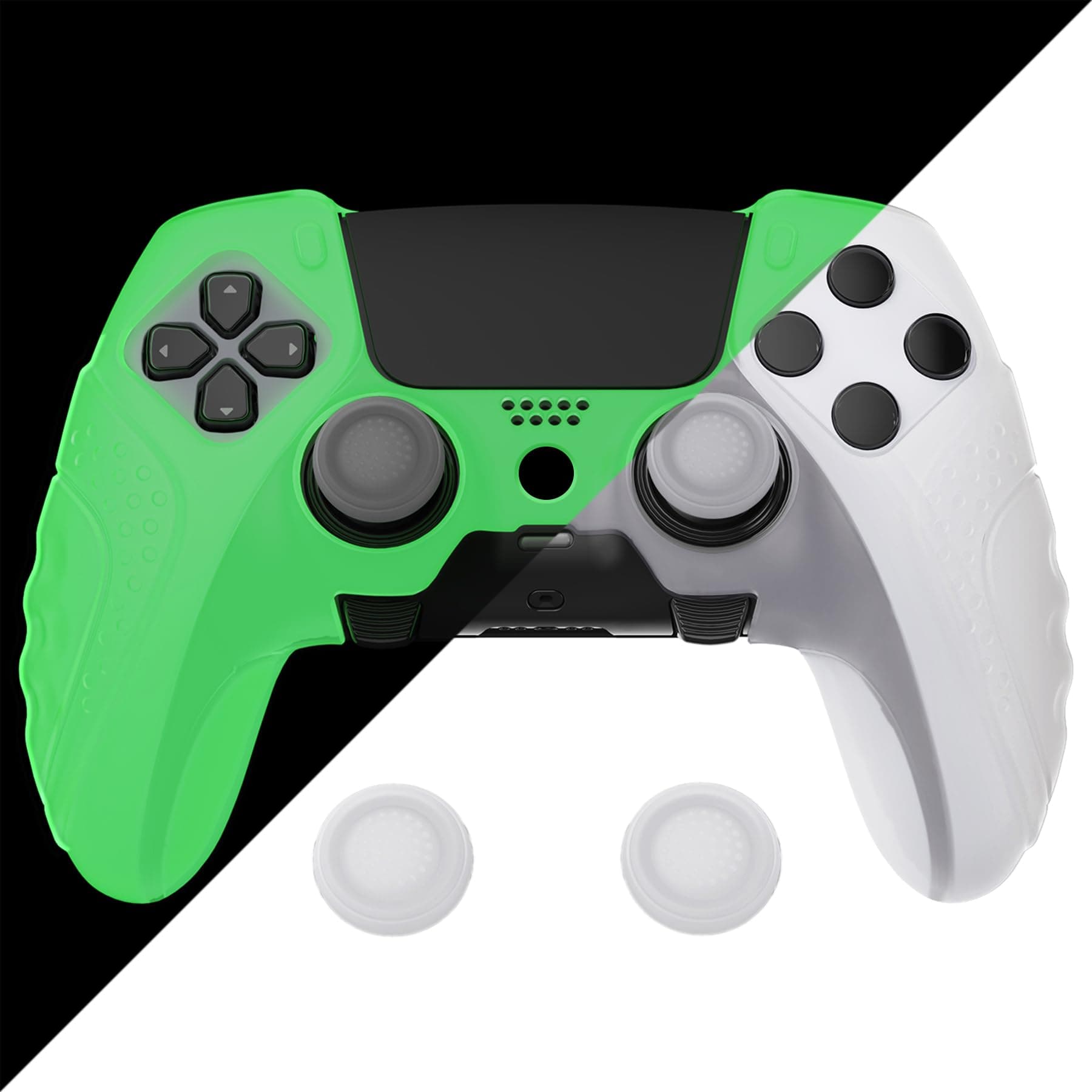 Guardian Edition Anti-Slip Ergonomic Silicone Cover Case for ps5 Edge Controller, Soft Rubber Protector Skin for ps5 Edge Wireless Controller with Thumb Grip Caps - Glow in Dark - Green