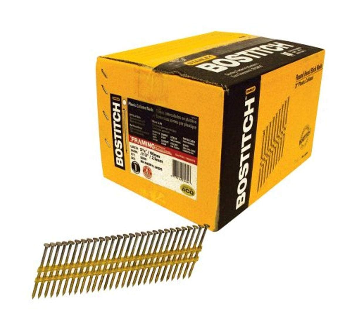 BOSTITCH RH-S8DR113HDG Round Head. 2-3/8-Inch by .113-Inch by 21 Degree Plastic Collated Ring-shank Galvanized Framing Nail (5,000 per Box)
