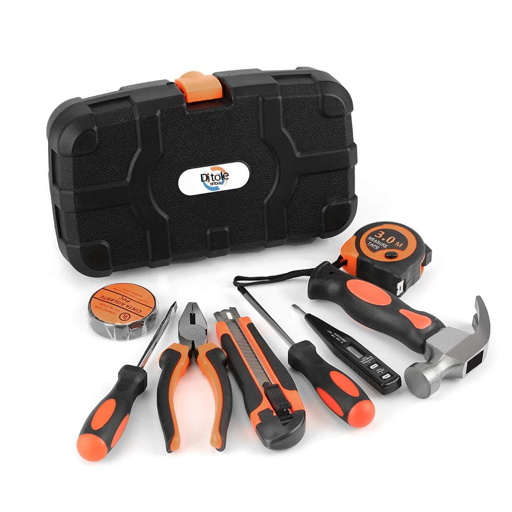 Ditole 9 Pieces Small Tool Kit with Toolbox, Basic Tool Kit for Home, Apartment Essentials for First Apartment, Dorm Room Essentials