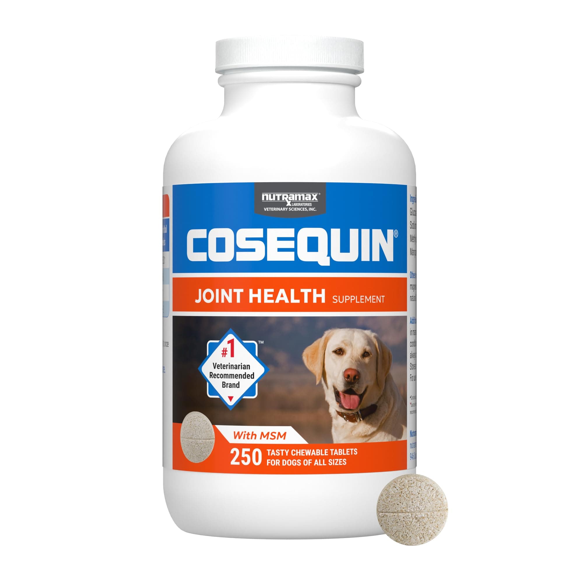 Cosequin Nutramax Maximum Strength Joint Health Supplement for Dogs - With Glucosamine, Chondroitin, and MSM, 250 Chewable Tablets