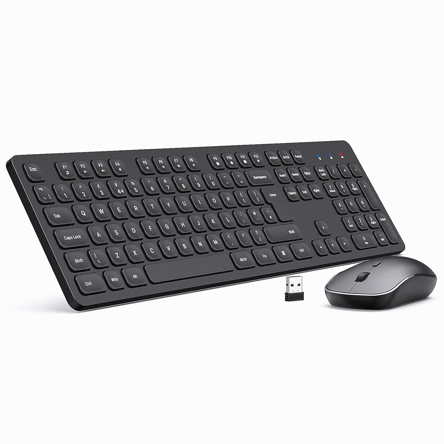 TedGem Wireless Keyboard and Mouse, 2.4GHz Ultra-Thin Full-Size Ergonomic Cordless Keyboard With Micro Concave Keycaps, 1600DPI Silent Mouse, for Computer, Laptop, Windows, Mac (Black)