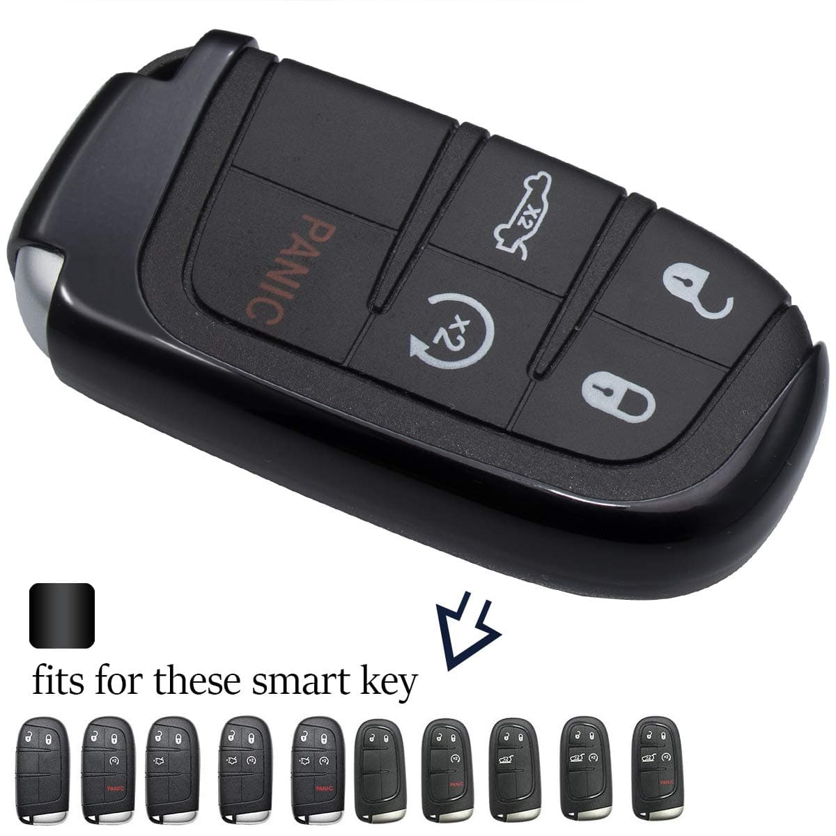Lcyam Key Fob Cover Glossy Tpu Case Black Fits for Dodge Ram Pickup Jeep Renegade Grand Cherokee Chrysler Compass Smart Keyless Entry Remote Key 2 3 4 5 Button