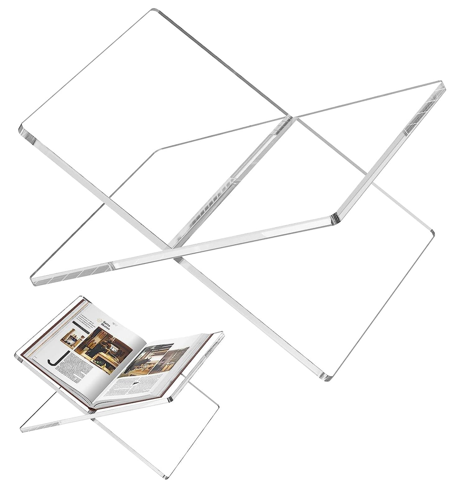 Acrylic Book Stand Transparent Clear Book Holder, X Shaped Open Closed Book Display Stand Reading Stand Coffee Table Book Stand for Cookbook, Art Book, Magazines, Bible, Magazines, Textbooks