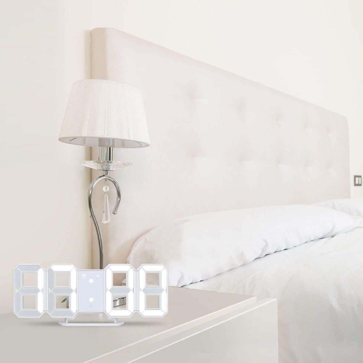 JOYFULDEAL 3D Modern Design Digital Led Wall Clock Alarm Table White 12/24 Hour Display UK