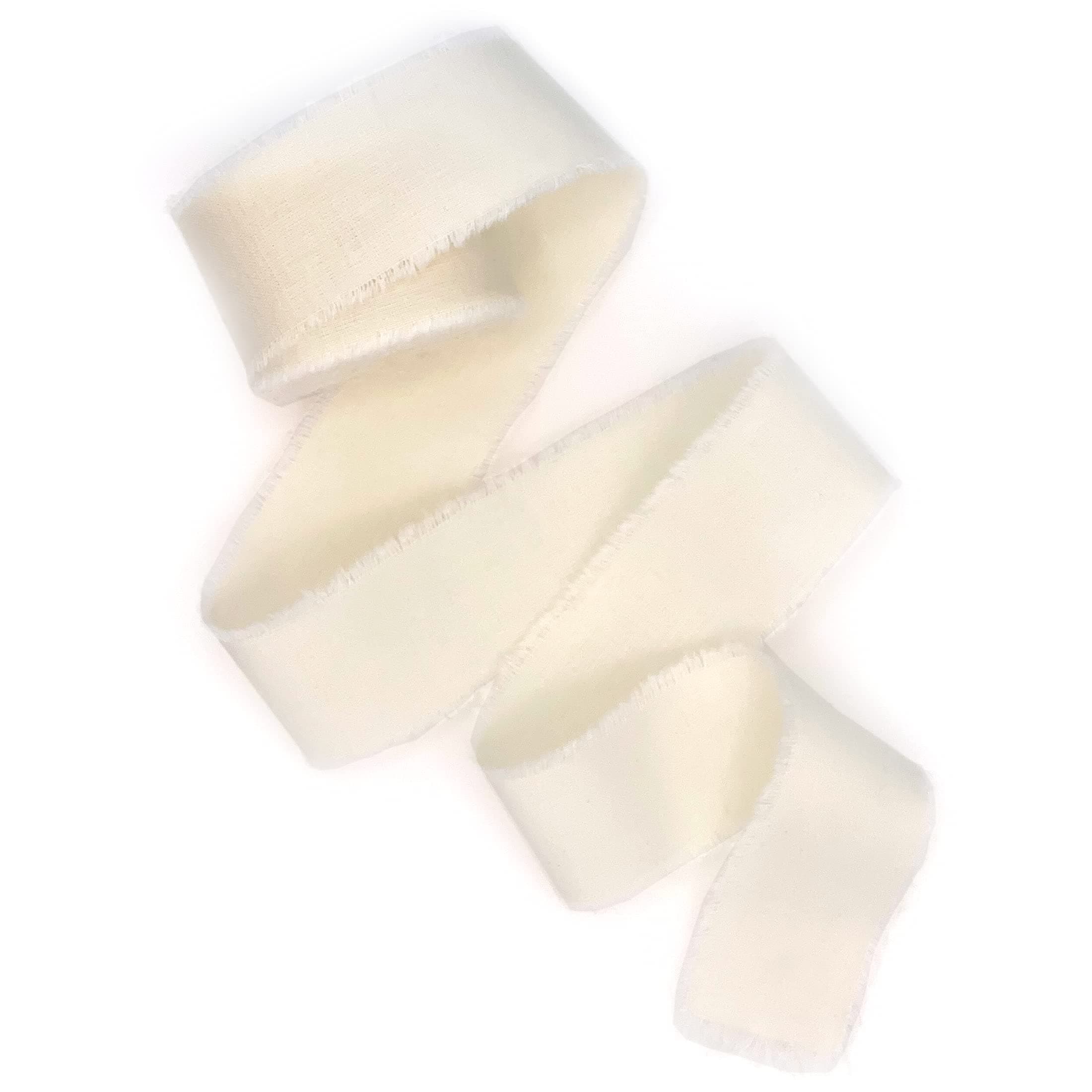 Ivory 1 inch wide 5 yds frayed edges handmade cotton ribbon hand dyed for Rustic wedding invitation ties favors gift wrapping Party decor bows Florist Bouquet supplies Flat lay props